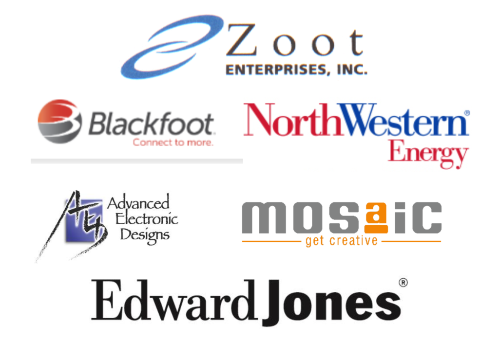 collage of sponsor logos including Zoot Enterprises, Blackfoot Communications, Northwestern Energy, Advanced Electronic Designs, Mosaic Architecture, and EndwardJones